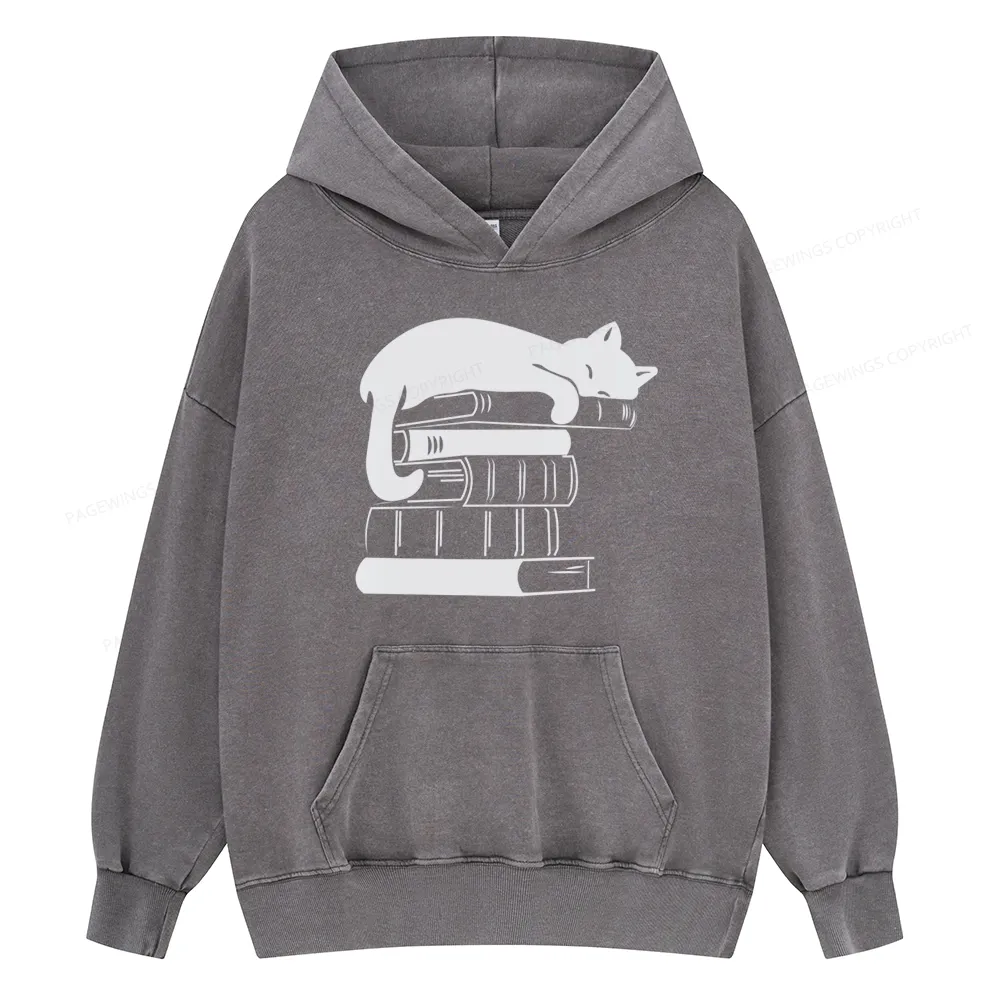 Pagewings Books And Cats Unisex Washed Hoodie