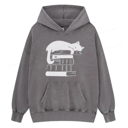 Pagewings Books And Cats Unisex Washed Hoodie
