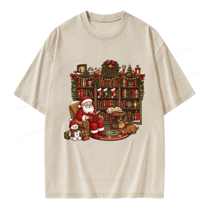 Pagewings Merry Christmas Book Lover Unisex Washed T-shirt