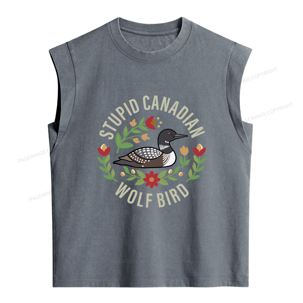 Pagewings Stupid Canadian Wolf Bird Women's Washed Tank Top