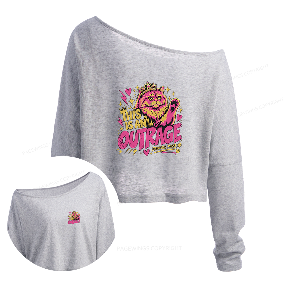 Pagewings This Is An Outrage Slouchy Long Sleeve Off Shoulder T-shirt