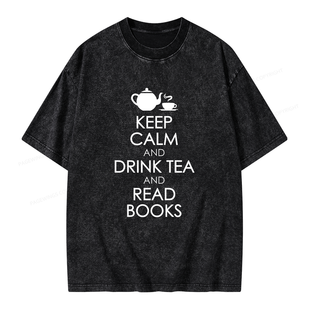 Pagewings Drink Tea Read Books Unisex Washed T-shirt