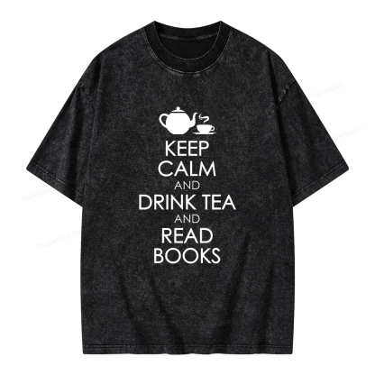 Pagewings Drink Tea Read Books Unisex Washed T-shirt
