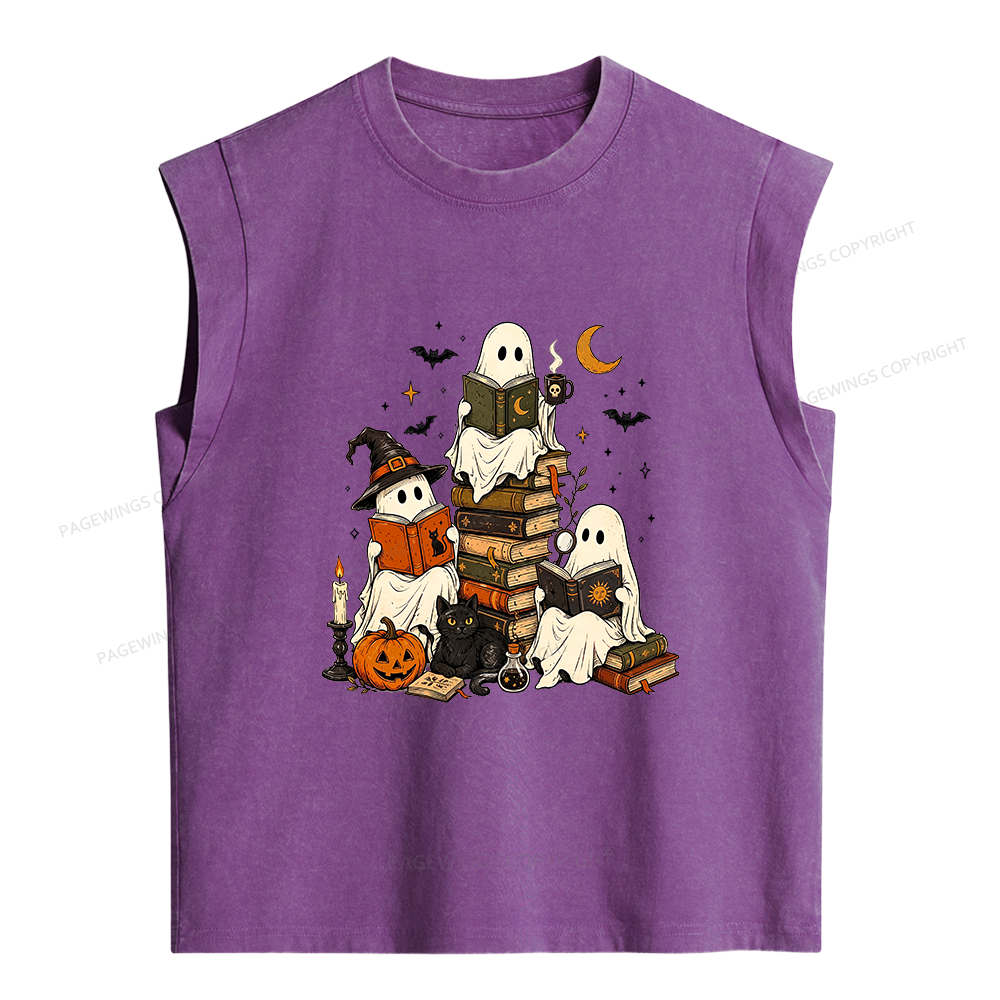 Pagewings Halloween Book Club Women's Washed Tank Top