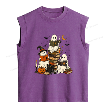 Pagewings Halloween Book Club Women's Washed Tank Top