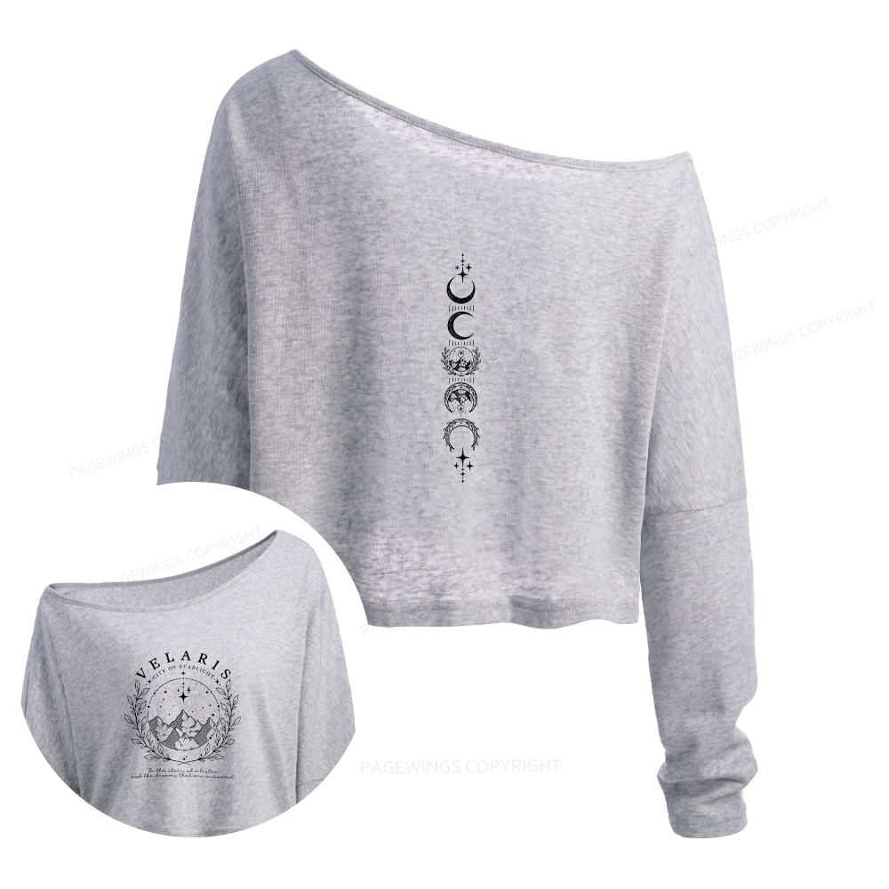 Pagewings Fantasy Romance Books Slouchy Long Sleeve Off Shoulder T-shirt