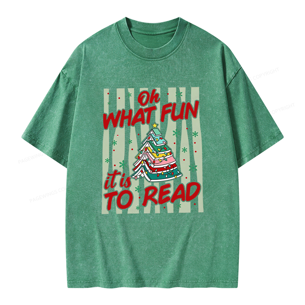 Pagewings Funny Christmas Reading Unisex Washed T-shirt