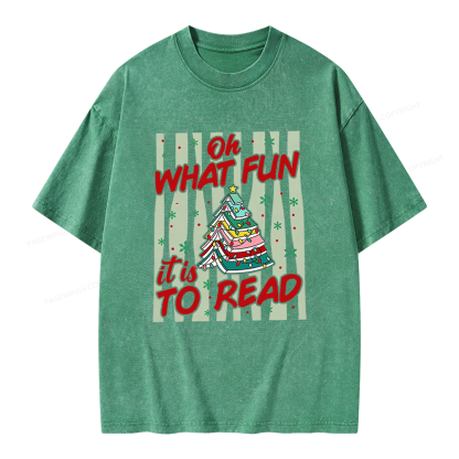 Pagewings Funny Christmas Reading Unisex Washed T-shirt