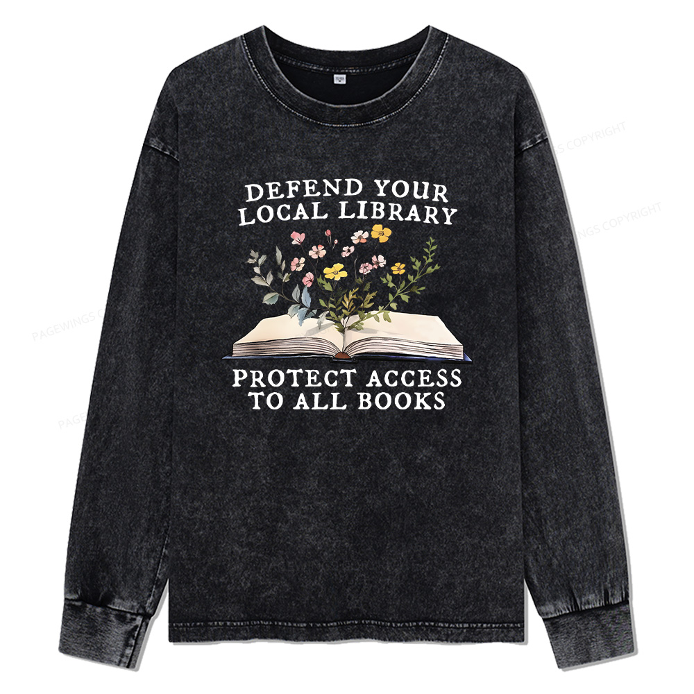 Pagewings Books Save Lives Protect Libraries Unisex Washed Long Sleeve T-shirt