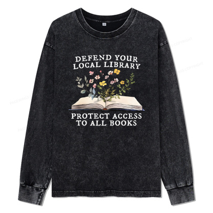 Pagewings Books Save Lives Protect Libraries Unisex Washed Long Sleeve T-shirt