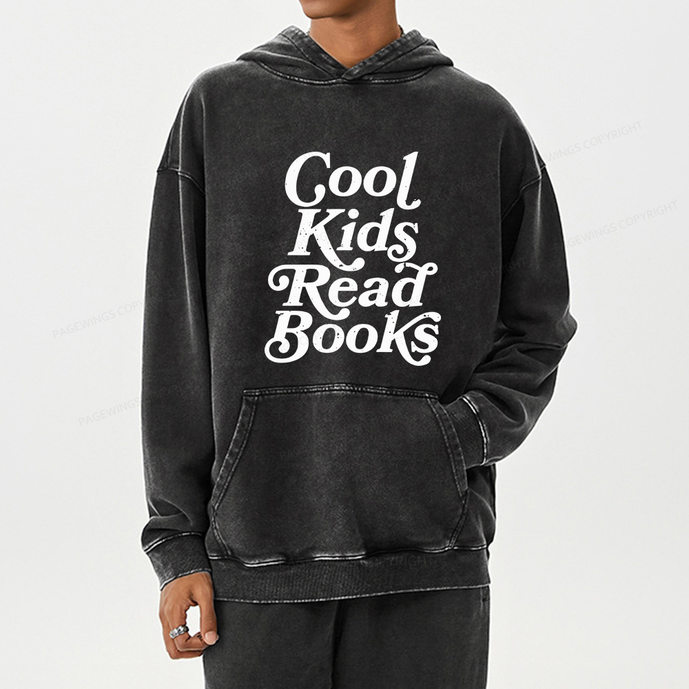 Pagewings Cool Kids Read Books Unisex Washed Hoodie