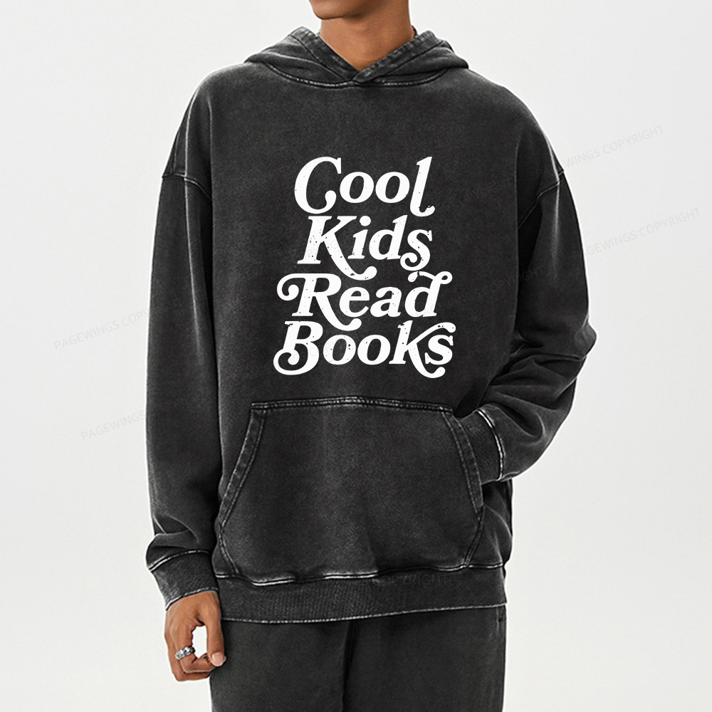 Pagewings Cool Kids Read Books Unisex Washed Hoodie