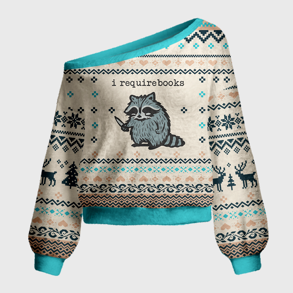 Pagewings I Require Books Off Shoulder Ugly Knit Sweater