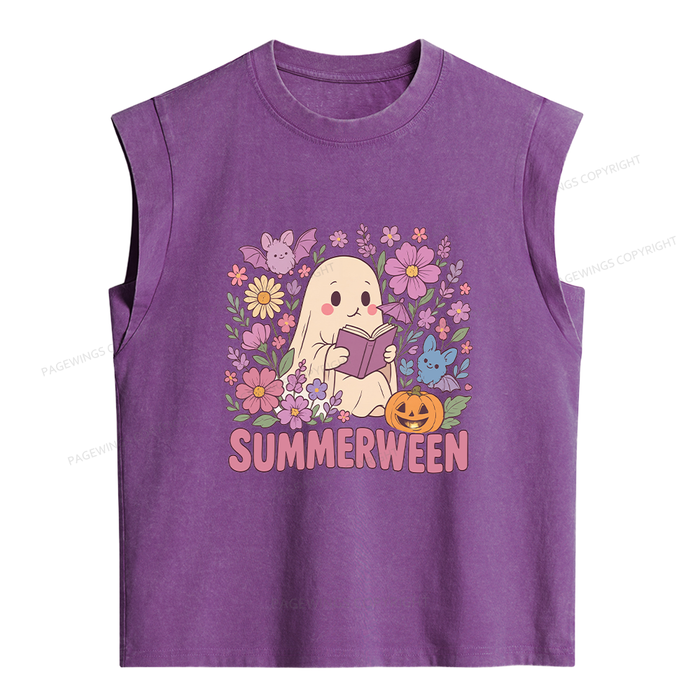 Pagewing Ghost Summerween Women's Washed Tank Top