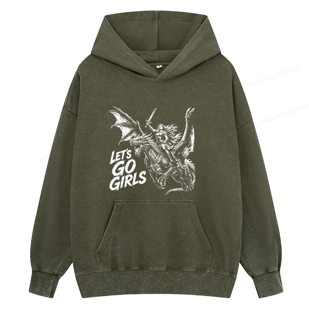 Pagewings Woman Dragon Rider Unisex Washed Hoodie