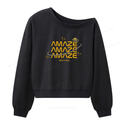 Pagewings Funny Space Women Off Shoulder Sweatshirt