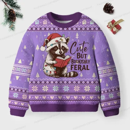 Pagewings Cute But Bookishly Feral Unisex Ugly Knit Sweatshirt