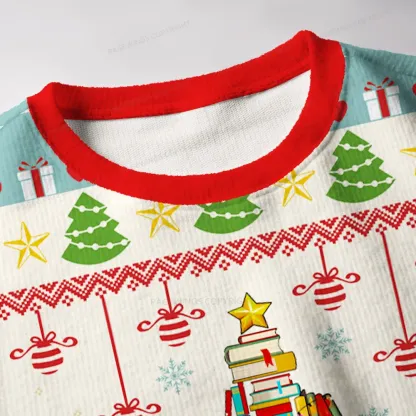 Pagewings Christmas Book Tree Unisex Ugly Knit Sweatshirt