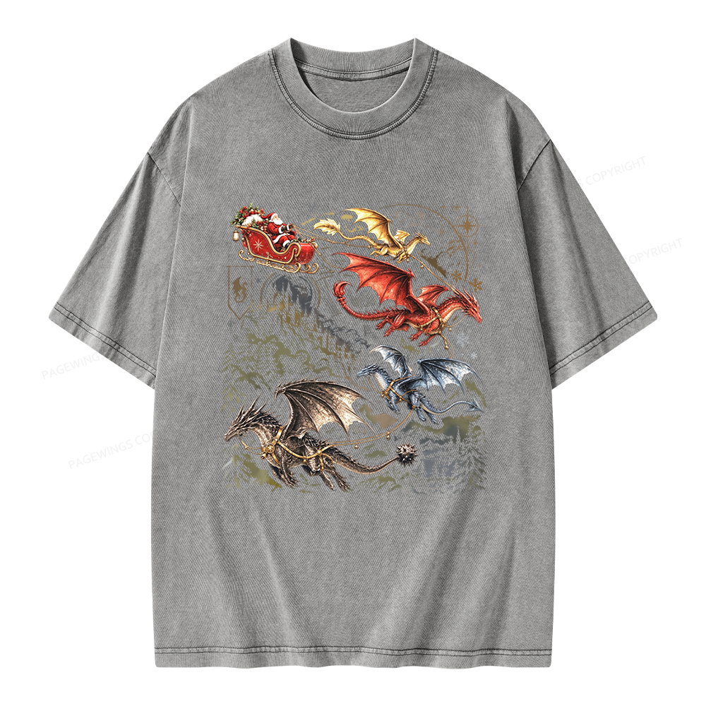 Pagewings Dragon Rider Holiday Unisex Washed T-shirt