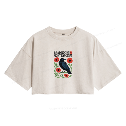 Pagewings Read Books Fight Fascism Women's Washed Cropped T-shirt