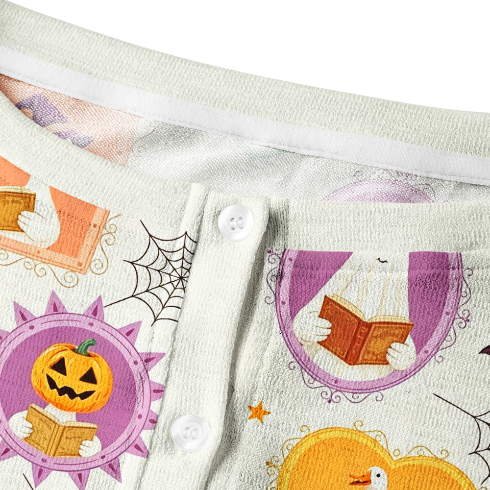 Pagewings Ghosts Love Reading Crew Neck Cardigan Sweaters