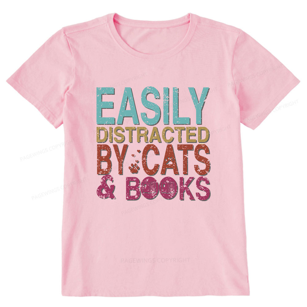 Pagewings Easily Distracted By Cats And Books Unisex Classic T-shirt