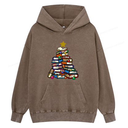 Pagewings Christmas Tree Bookworm Unisex Washed Hoodie