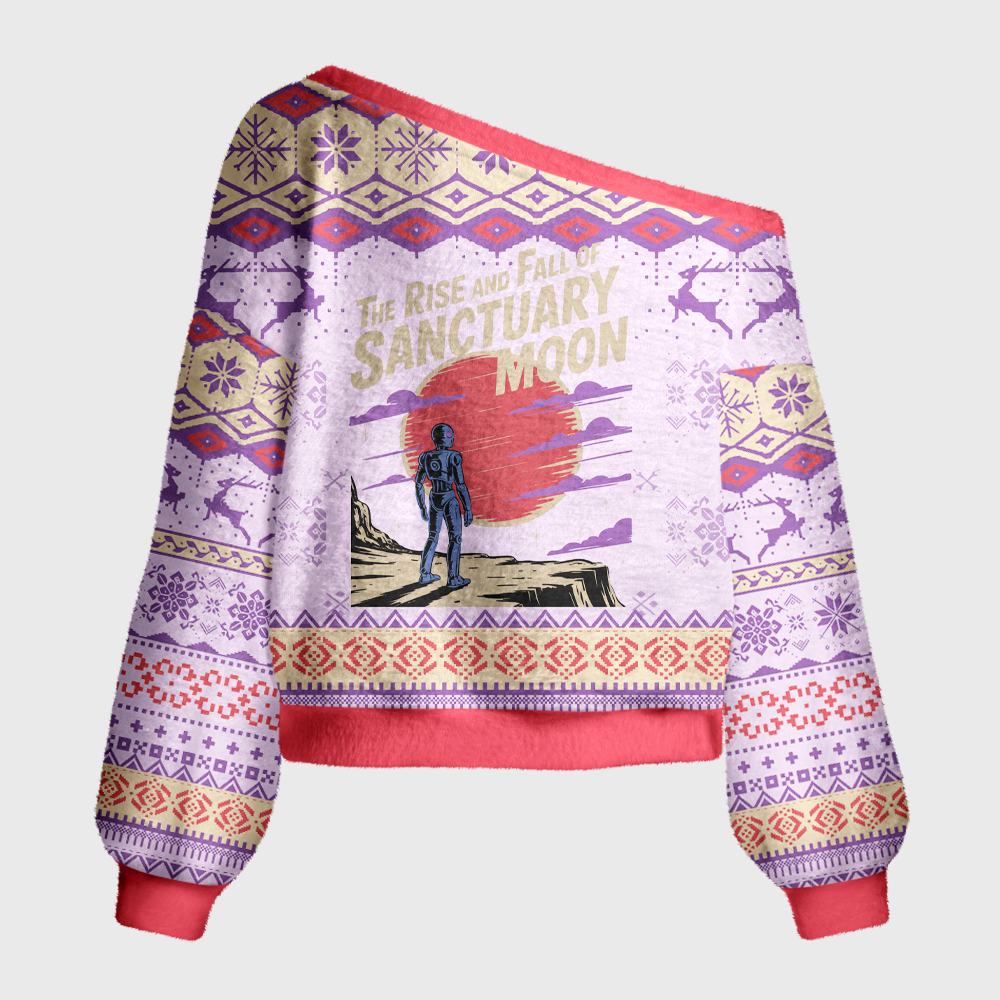 Pagewings Sci Fi Bookish Off Shoulder Ugly Knit Sweater