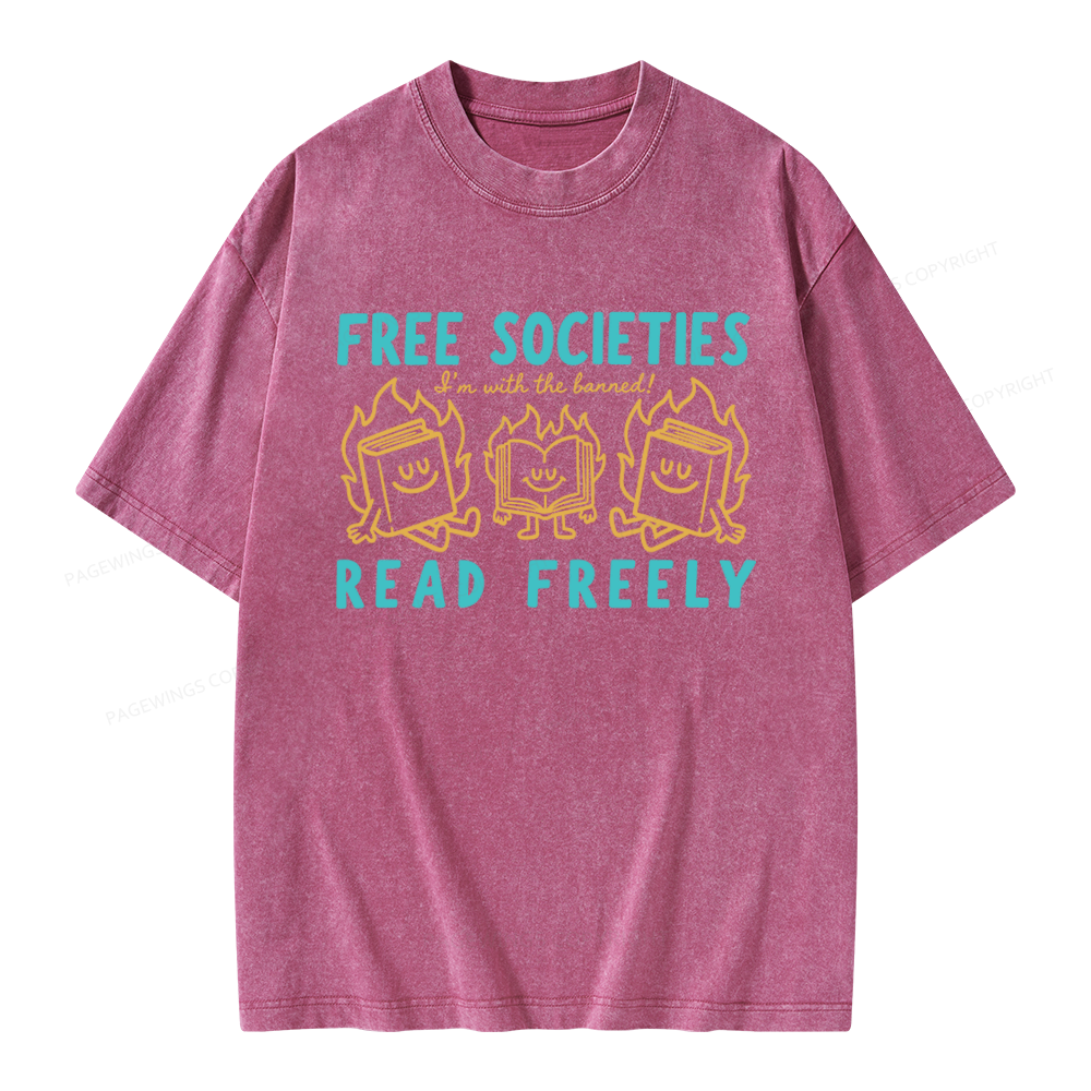 Pagewings Free Societies Read Freely Unisex Washed T-shirt