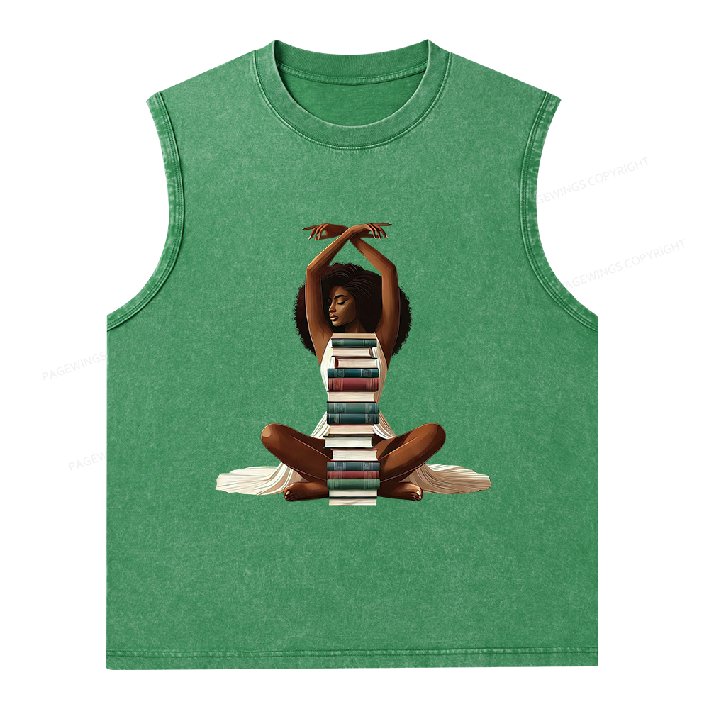 Pagewings Black Girl Reading Unisex Washed Tank Top