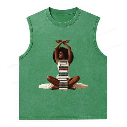 Pagewings Black Girl Reading Unisex Washed Tank Top