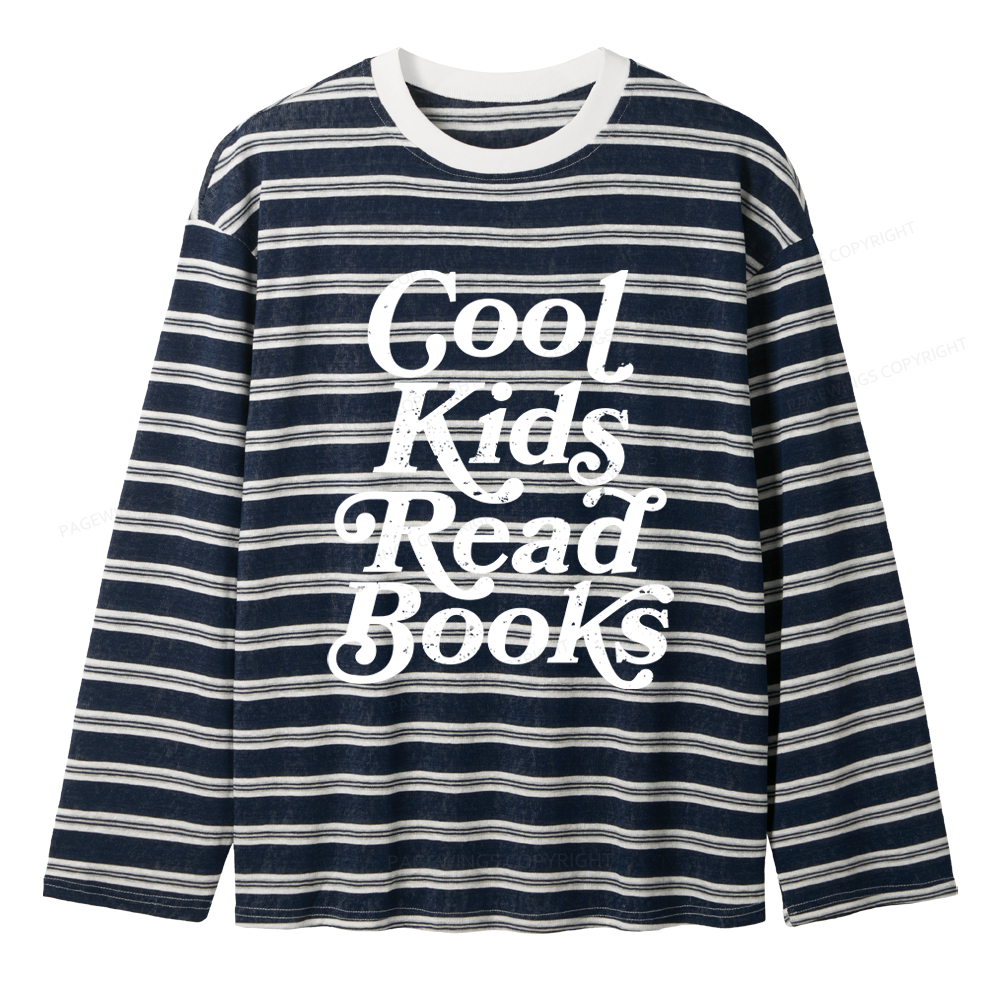 Pagewings Cool Kids Read Books Unisex Striped Long Sleeve T-Shirt