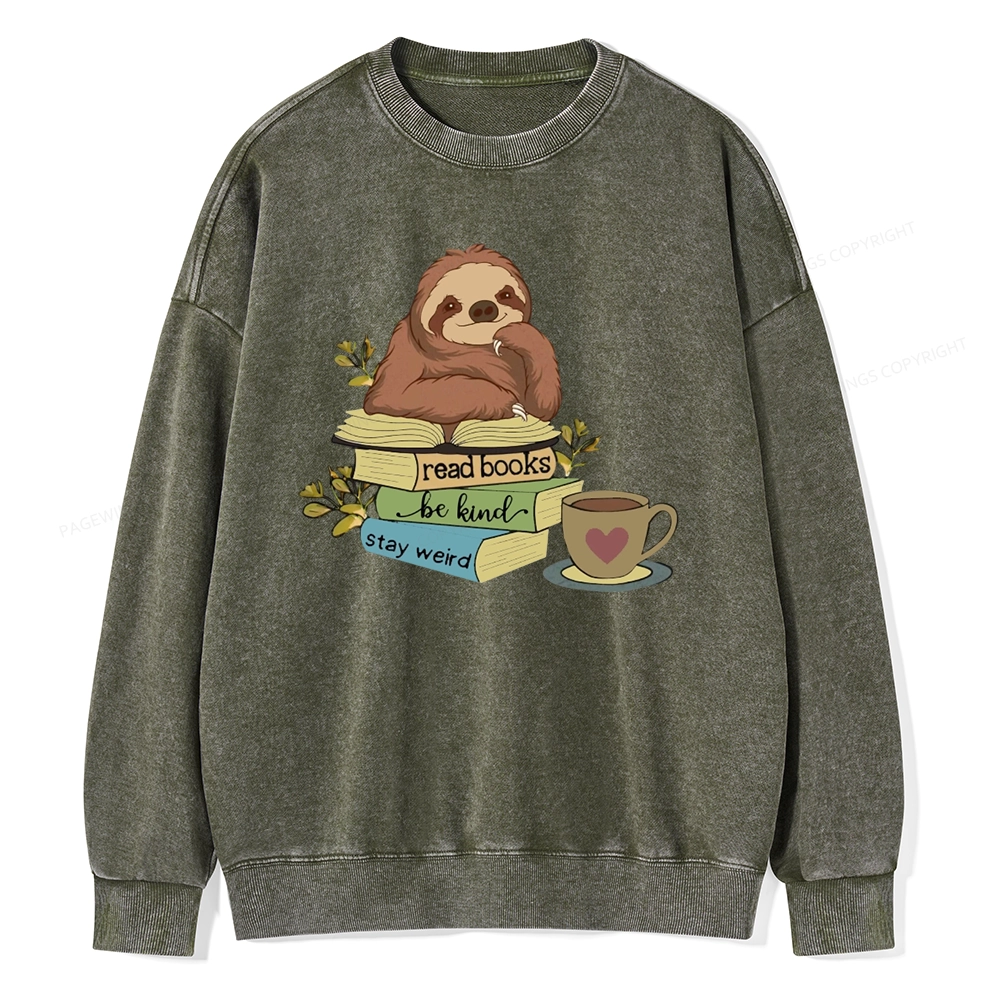 Pagewings Sloth Reading Unisex Washed Sweatshirt