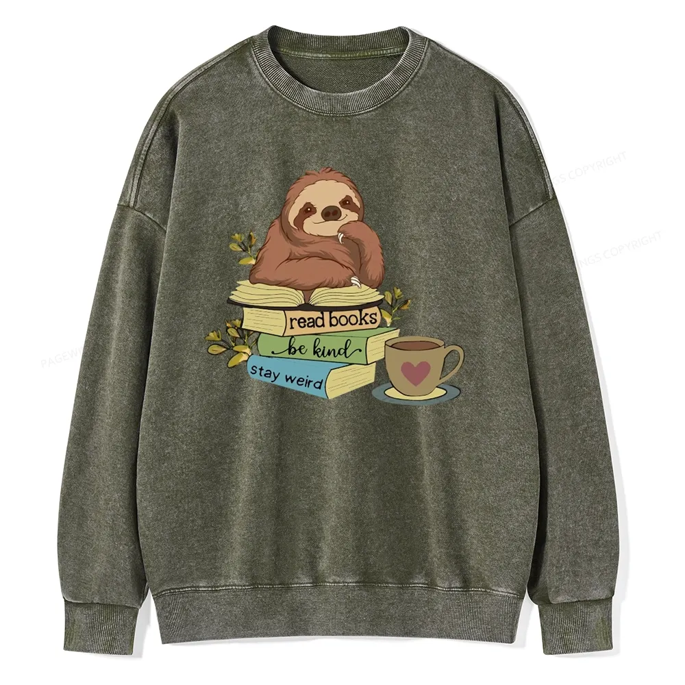 Pagewings Sloth Reading Unisex Washed Sweatshirt