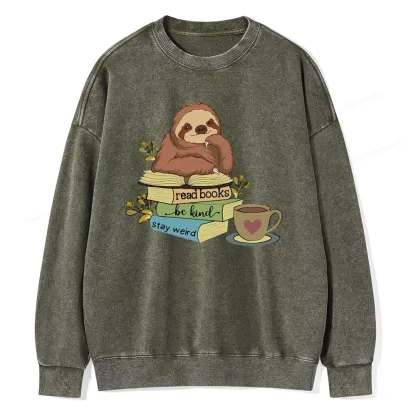 Pagewings Sloth Reading Unisex Washed Sweatshirt