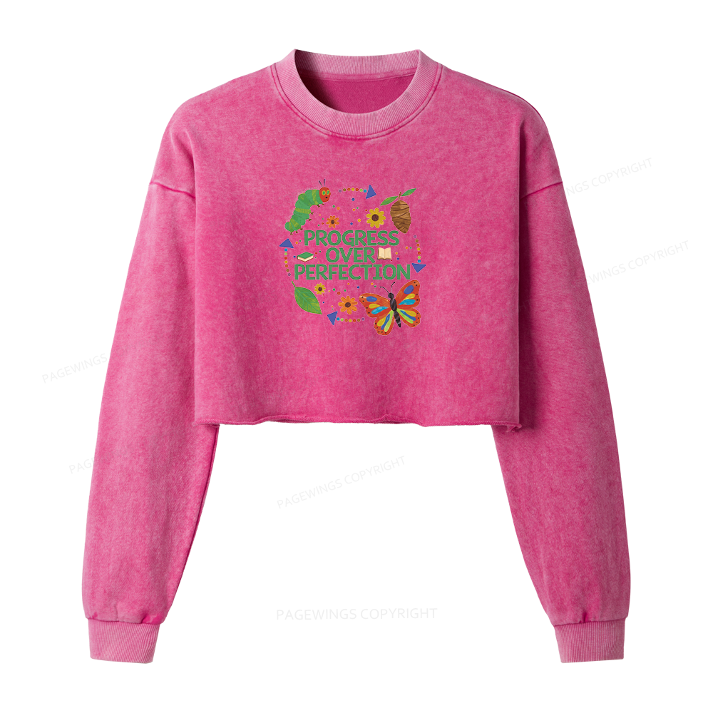 Pagewing Progress Over Perfection Washed Crop Sweatshirt