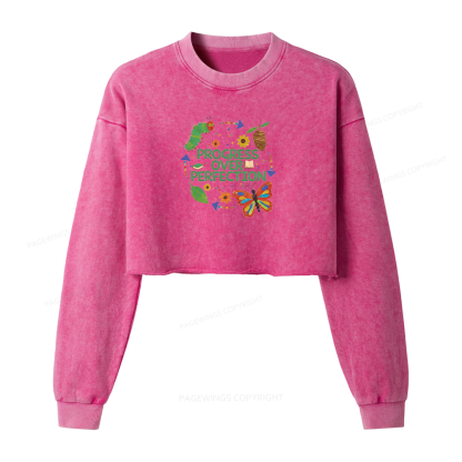 Pagewing Progress Over Perfection Washed Crop Sweatshirt
