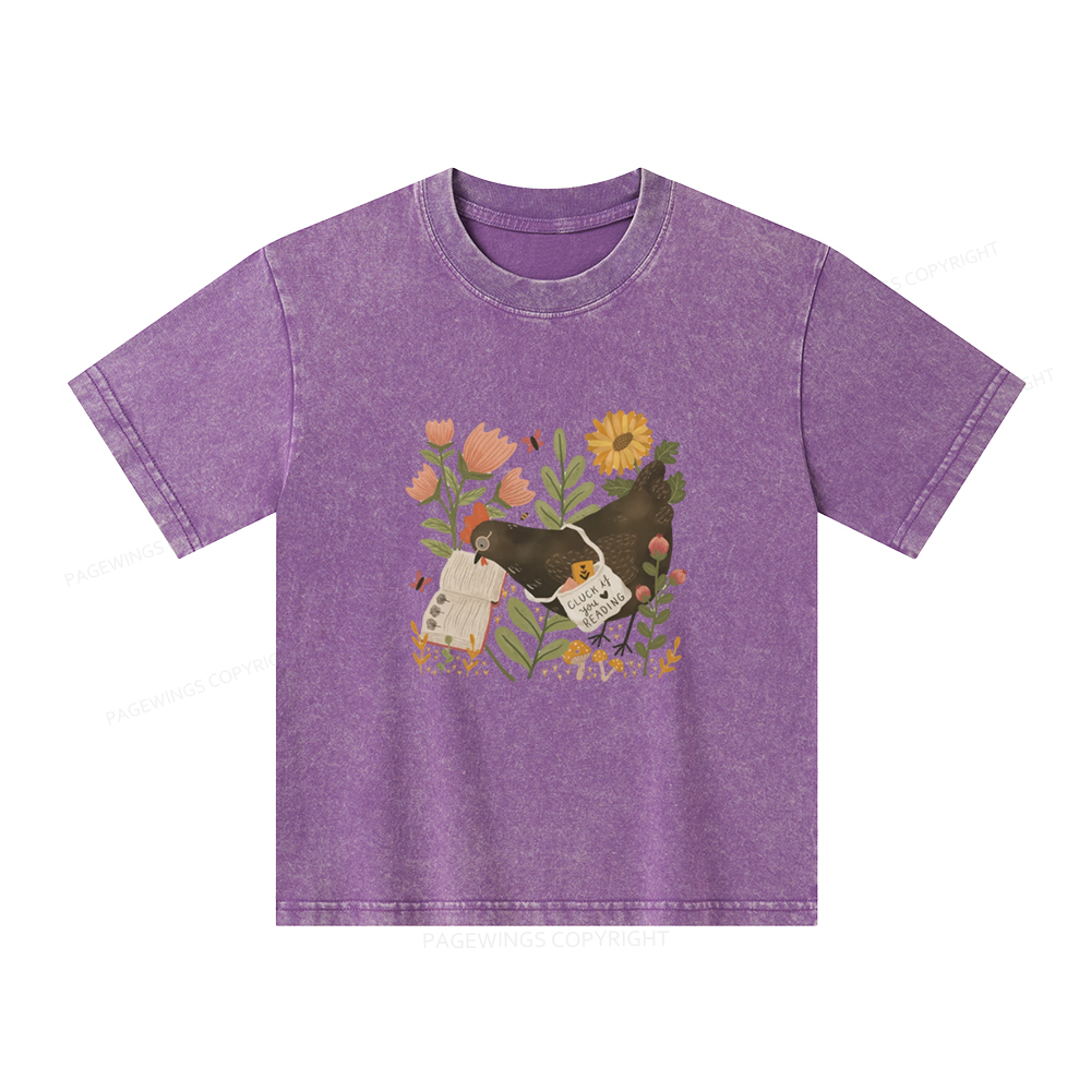 Pagewings Chicken Reading a Book Unisex Kids Washed T-shirt