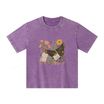 Pagewings Chicken Reading a Book Unisex Kids Washed T-shirt