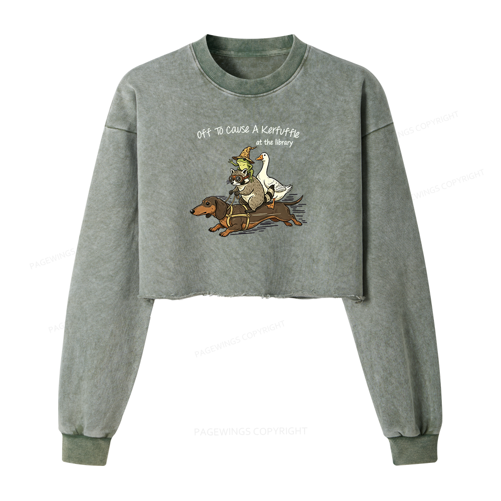 Pagewings Off To Cause A Kerfuffle At The Library Washed Crop Sweatshirt