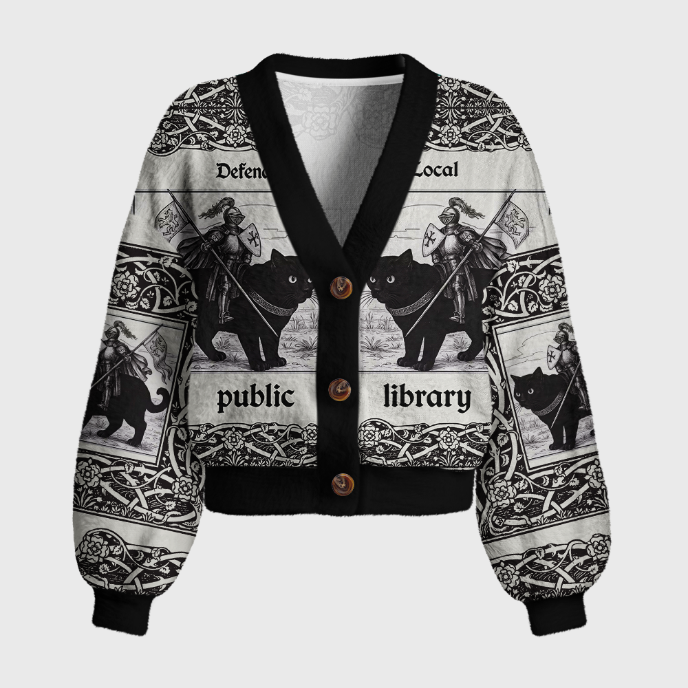 Pagewings Defend Local Public Library Women's Cardigan Sweater