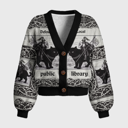 Pagewings Defend Local Public Library Women's Cardigan Sweater