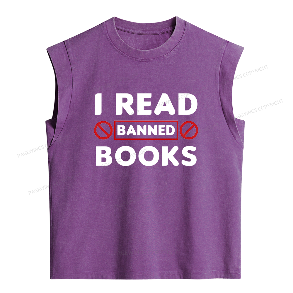 Pagewings I Read Banned Books  Women's Washed Tank Top