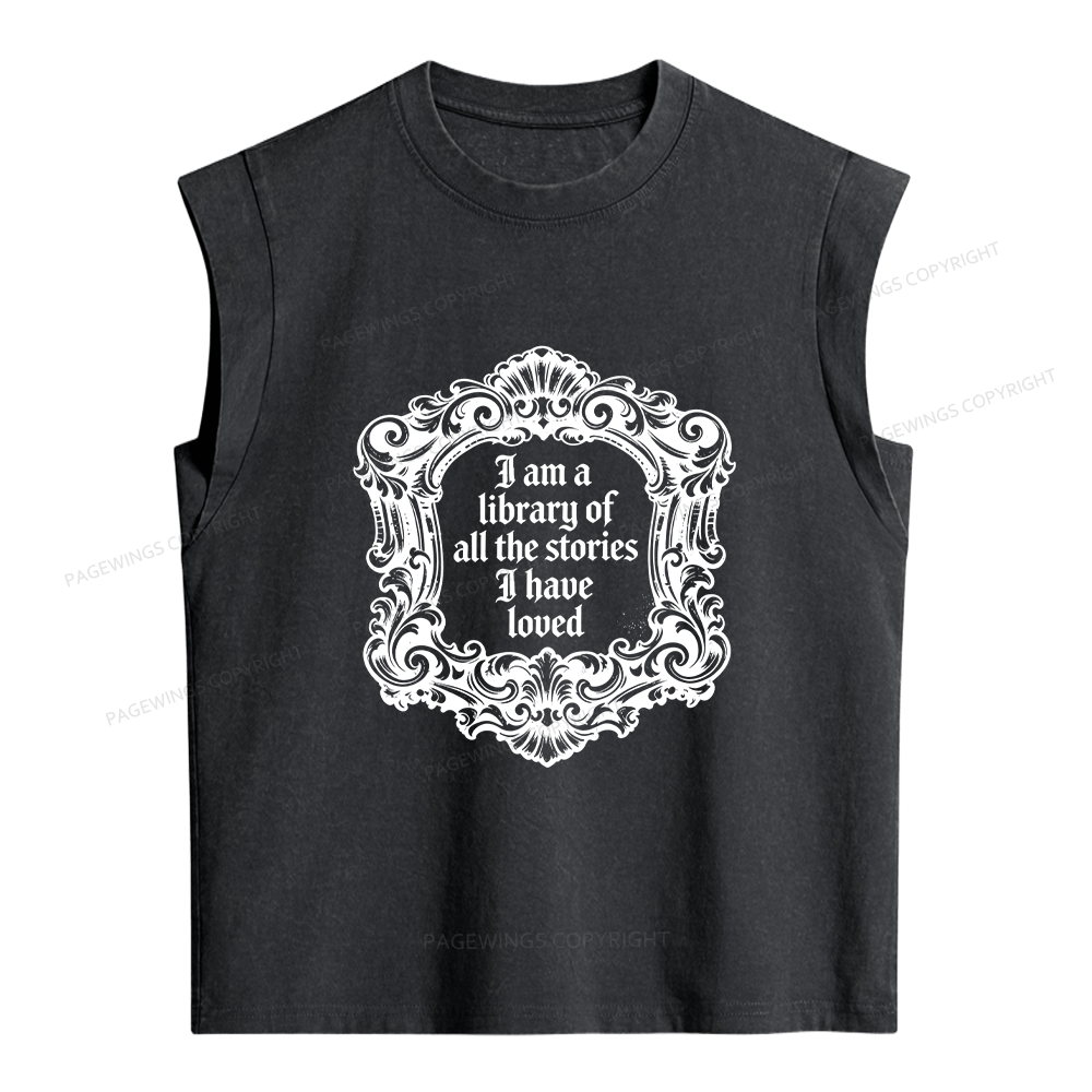 Pagewings I Am A Library Of All The Stories I Have Loved Women's Washed Tank Top