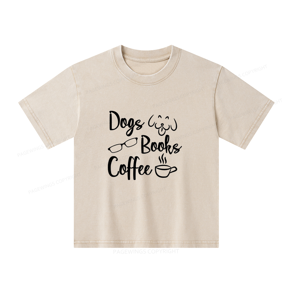 Pagewings Dogs Books Coffee Unisex Kids Washed T-shirt