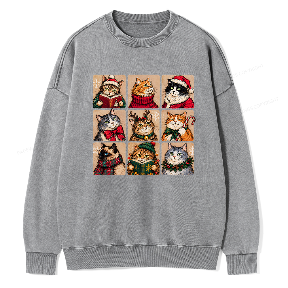 Pagewings Christmas Cats Unisex Washed Sweatshirt
