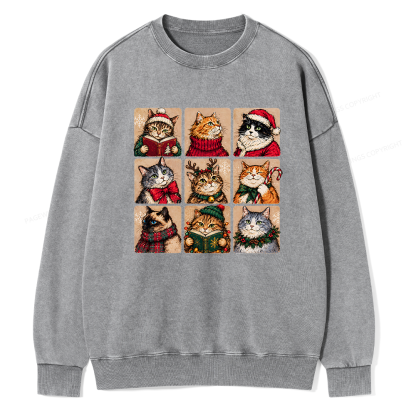 Pagewings Christmas Cats Unisex Washed Sweatshirt