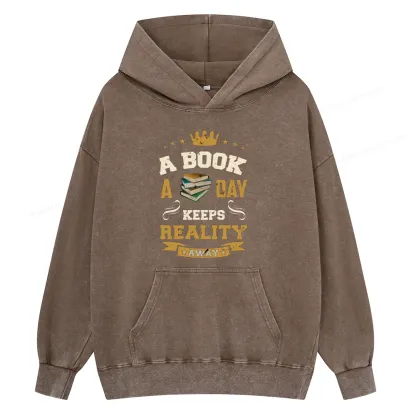 Pagewings A Book A Day Keeps Reality AwayUnisex Washed Hoodie