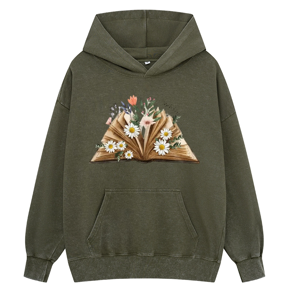 Pagewings Reading Flower Book Unisex Washed Hoodie