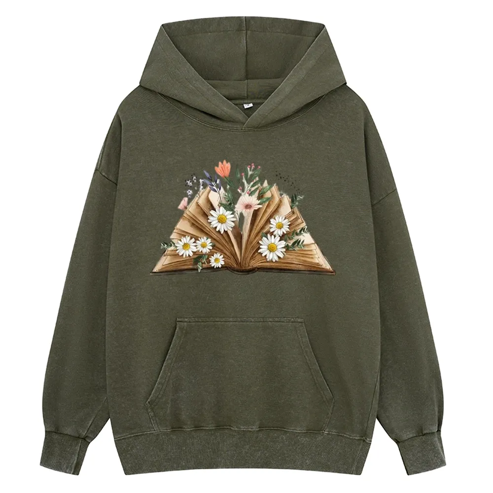 Pagewings Reading Flower Book Unisex Washed Hoodie